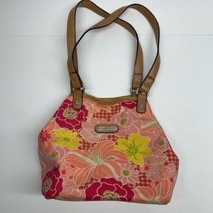 Rosetti Small Floral Summer Shoulder Hand Bag, with Inner Pockets, Pink, Orange